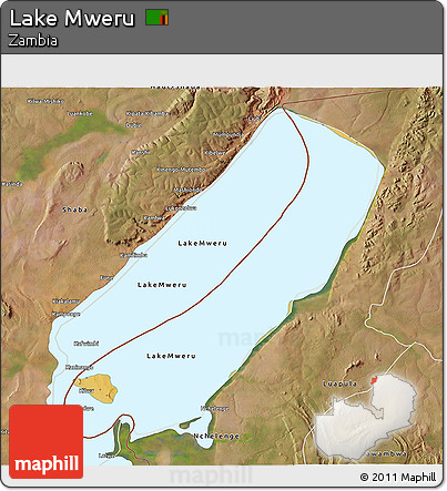 Physical 3D Map of Lake Mweru, satellite outside