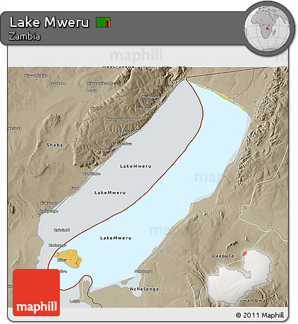 Physical 3D Map of Lake Mweru, semi-desaturated