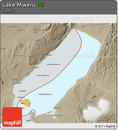 Physical 3D Map of Lake Mweru, semi-desaturated