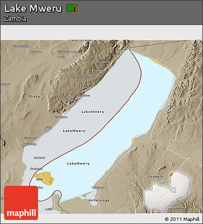 Physical 3D Map of Lake Mweru, semi-desaturated