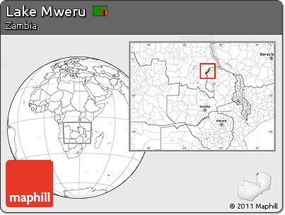 Blank Location Map of Lake Mweru, within the entire country