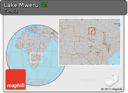 Gray Location Map of Lake Mweru, within the entire country