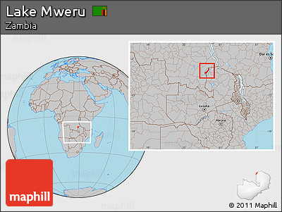 Gray Location Map of Lake Mweru, within the entire country