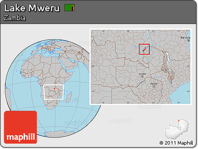 Gray Location Map of Lake Mweru, within the entire country