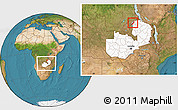 Satellite Location Map of Lake Mweru, highlighted country, within the entire country
