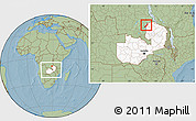 Savanna Style Location Map of Lake Mweru, highlighted country, within the entire country, hill shading