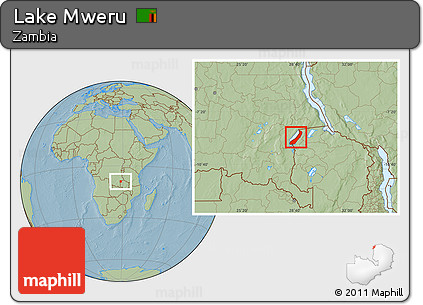Savanna Style Location Map of Lake Mweru, hill shading