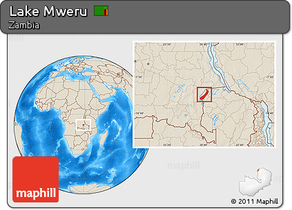 Shaded Relief Location Map of Lake Mweru