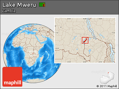 Shaded Relief Location Map of Lake Mweru