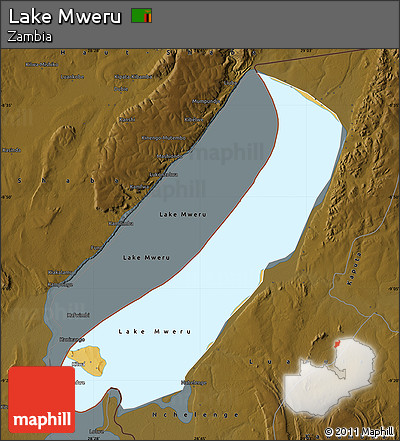 Physical Map of Lake Mweru, darken
