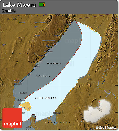 Physical Map of Lake Mweru, darken