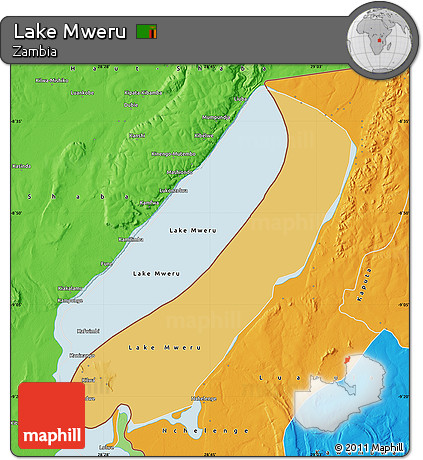 Physical Map of Lake Mweru, political outside
