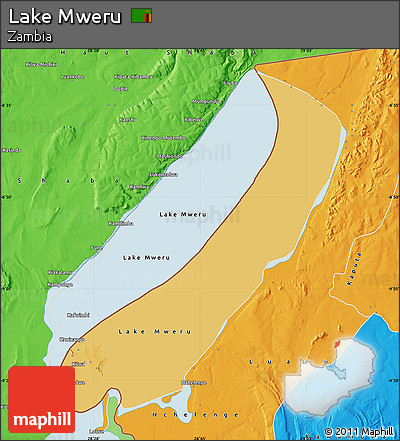 Physical Map of Lake Mweru, political outside