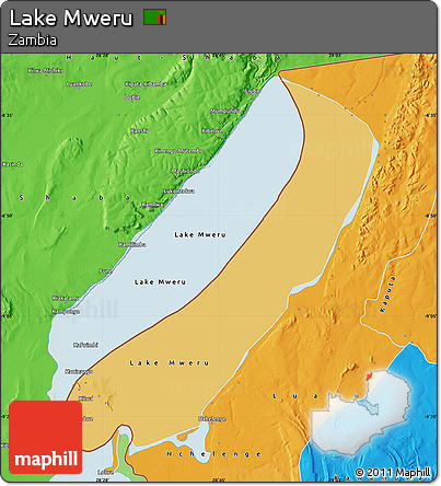 Physical Map of Lake Mweru, political outside
