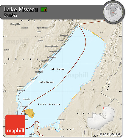 Physical Map of Lake Mweru, shaded relief outside