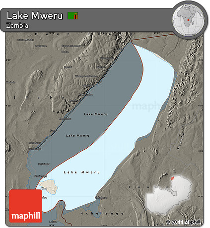 Shaded Relief Map of Lake Mweru, darken