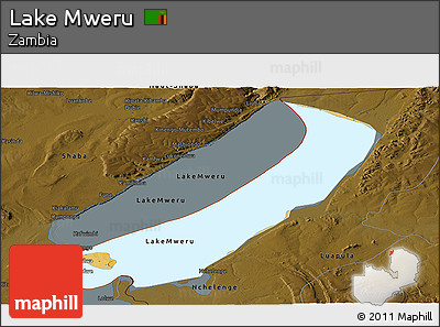 Physical Panoramic Map of Lake Mweru, darken