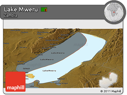 Physical Panoramic Map of Lake Mweru, darken