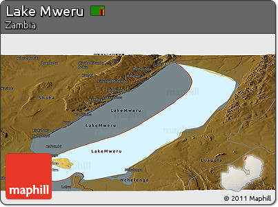Physical Panoramic Map of Lake Mweru, darken