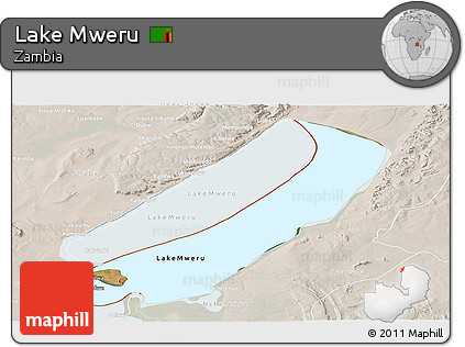 Satellite Panoramic Map of Lake Mweru, lighten