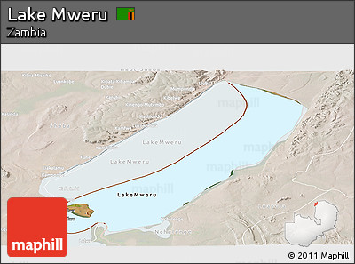 Satellite Panoramic Map of Lake Mweru, lighten
