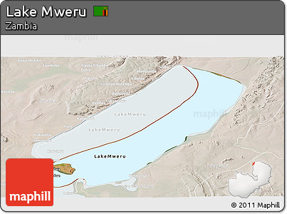 Satellite Panoramic Map of Lake Mweru, lighten