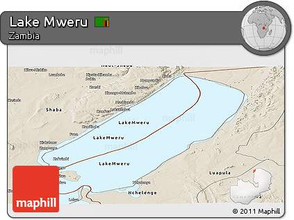 Shaded Relief Panoramic Map of Lake Mweru