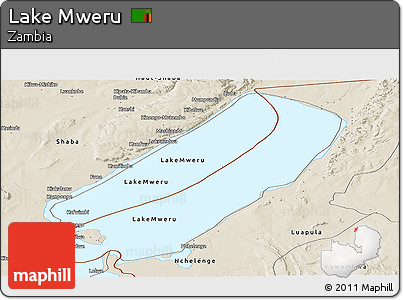 Shaded Relief Panoramic Map of Lake Mweru