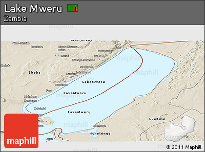 Shaded Relief Panoramic Map of Lake Mweru
