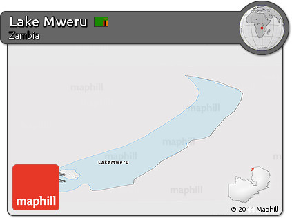 Silver Style Panoramic Map of Lake Mweru, single color outside