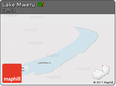 Silver Style Panoramic Map of Lake Mweru, single color outside