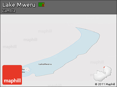 Silver Style Panoramic Map of Lake Mweru, single color outside
