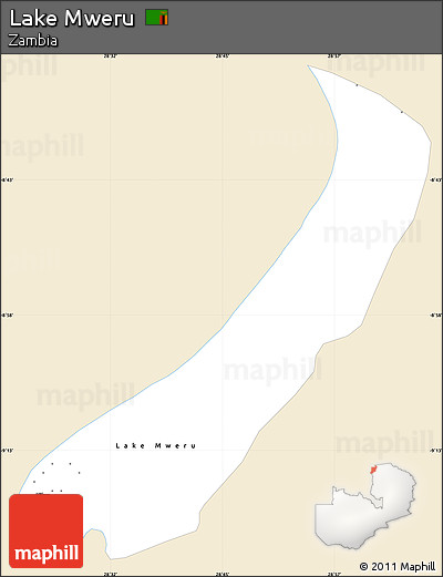 Classic Style Simple Map of Lake Mweru, single color outside