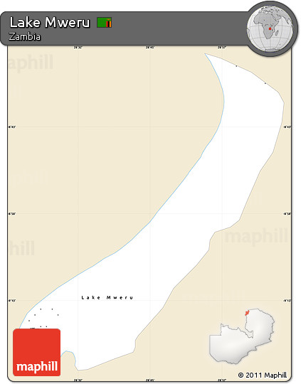 Classic Style Simple Map of Lake Mweru, single color outside