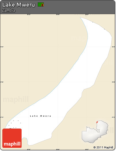 Classic Style Simple Map of Lake Mweru, single color outside