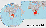 Gray Location Map of Zambia, within the entire continent