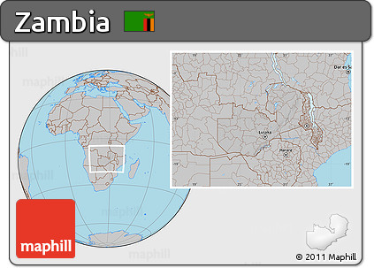 Gray Location Map of Zambia, hill shading inside