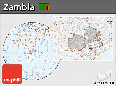 Gray Location Map of Zambia, lighten