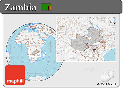 Gray Location Map of Zambia, lighten, land only
