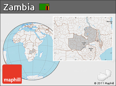 Gray Location Map of Zambia, lighten, land only