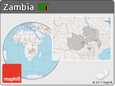 Gray Location Map of Zambia, lighten, land only
