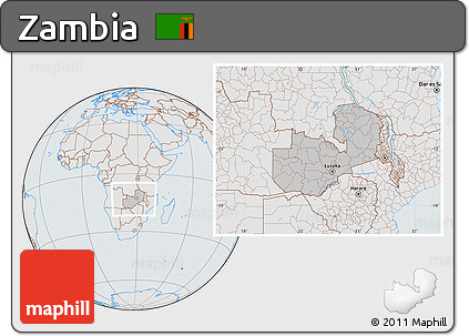 Gray Location Map of Zambia, lighten, semi-desaturated