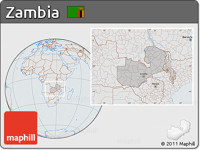 Gray Location Map of Zambia, lighten, semi-desaturated