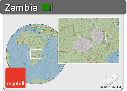 Gray Location Map of Zambia, savanna style outside, hill shading
