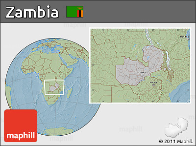 Gray Location Map of Zambia, savanna style outside, hill shading
