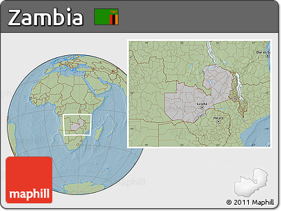 Gray Location Map of Zambia, savanna style outside, hill shading