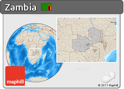 Gray Location Map of Zambia, shaded relief outside