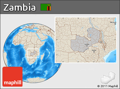 Gray Location Map of Zambia, shaded relief outside