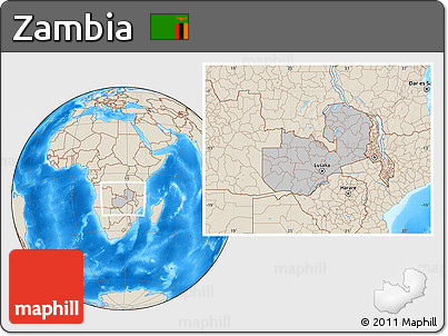 Gray Location Map of Zambia, shaded relief outside