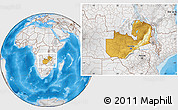 Physical Location Map of Zambia, lighten, desaturated, land only